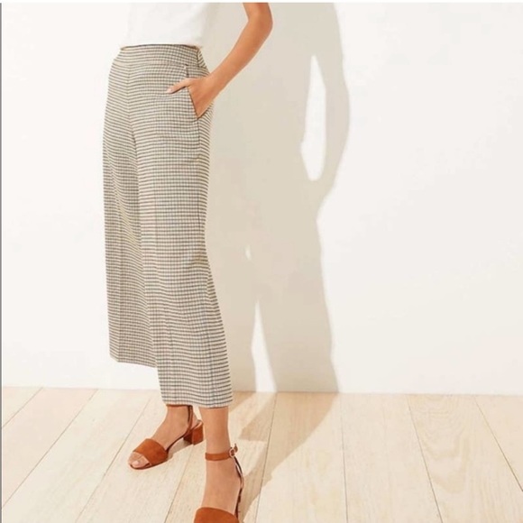 Ann Taylor LOFT Plaid High Rise Wide Leg Trouser Crop Pant Preppy Academia 6 - Picture 1 of 11